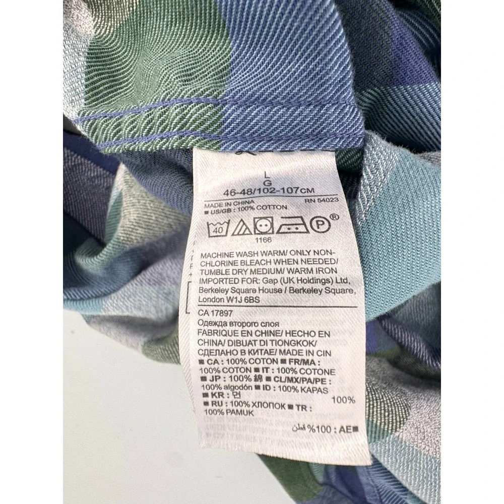 Banana Republic Luxe Flannel Camden Fit Plaid Shirt Mens Large Blue Green L